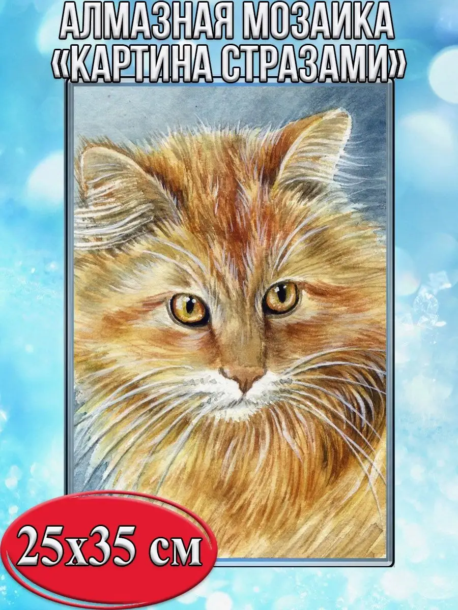 Алмазная мозаика картина стразами Рыжий котик, 30х40 см