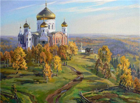 Алмазная мозаика картина стразами Пейзаж с храмом, 40х50 см