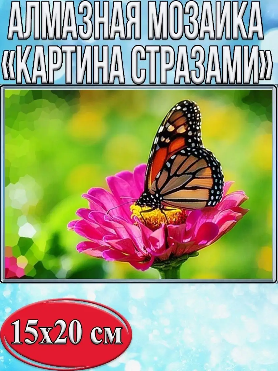 Алмазная мозаика картина стразами Бабочка, 15х20 см
