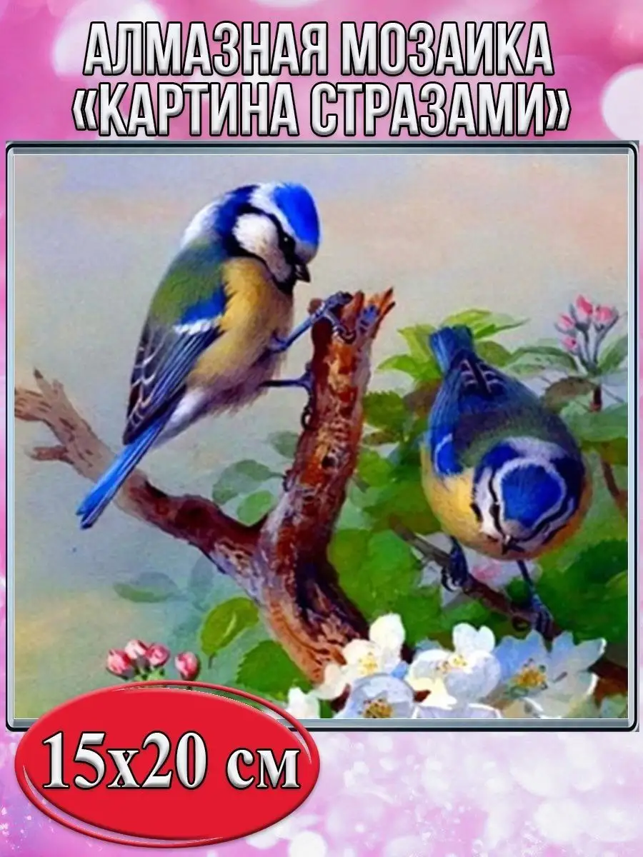 Алмазная мозаика картина стразами Две птички, 15х20 см