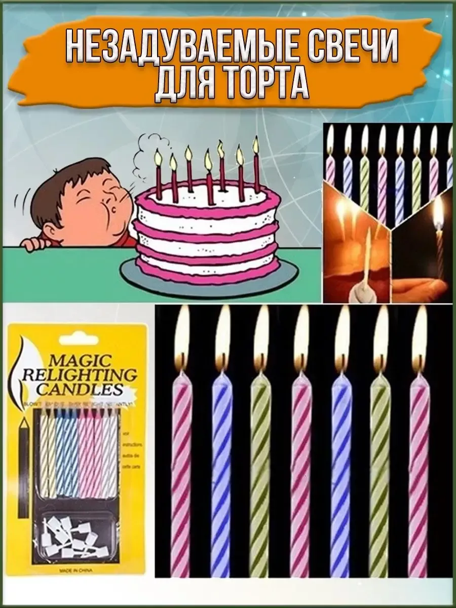 Незадуваемые свечи для торта Magic Relighting Candles