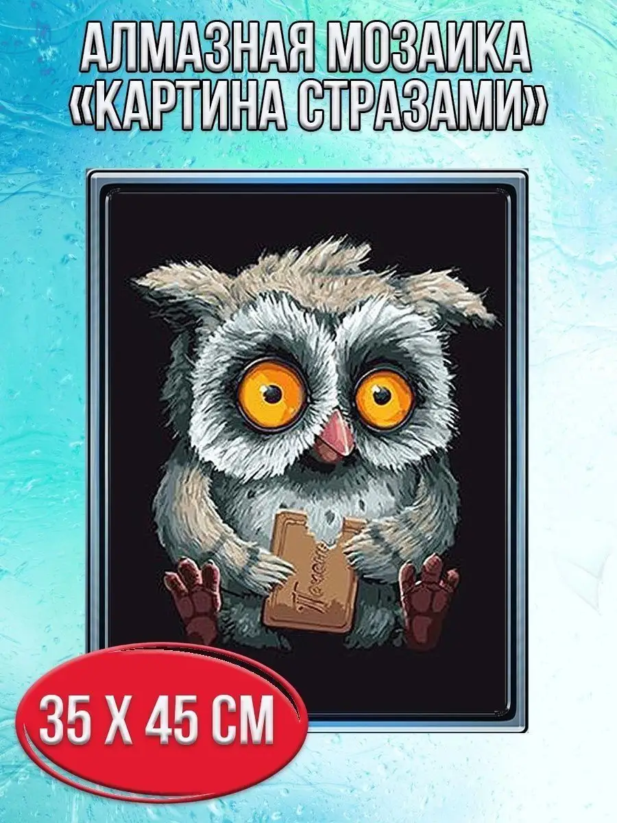 Алмазная мозаика картина стразами Сова с печеньем, 40х50 см