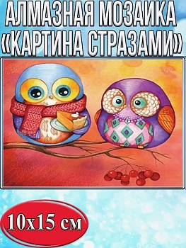 Алмазная мозаика картина стразами Две совушки, 15х20 см