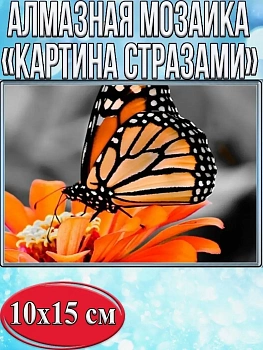 Алмазная мозаика картина стразами Бабочка на цветке, 15х20 см