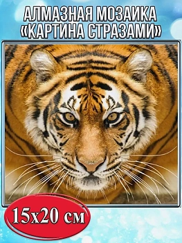 Алмазная мозаика картина стразами Тигр, 15х20 см