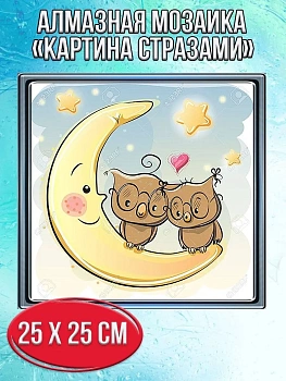 Алмазная мозаика картина стразами Совы на луне, 30х30 см
