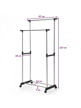 Двойная напольная передвижная стойка для одежды Double-Pole Telescopic Clothes Rack
