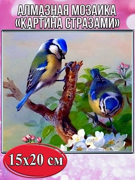 Алмазная мозаика картина стразами Две птички, 15х20 см