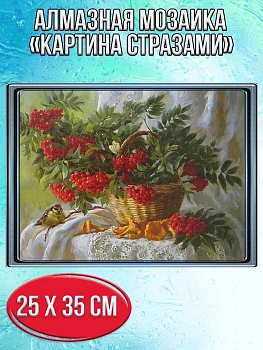 Алмазная мозаика картина стразами Натюрморт с рябиной, 30х40 см