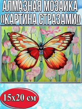 Алмазная мозаика картина стразами Бабочка, 15х20 см