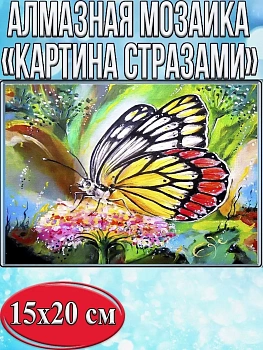 Алмазная мозаика картина стразами Бабочка, 15х20 см