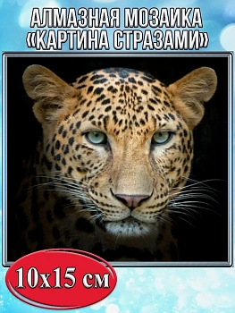 Алмазная мозаика картина стразами Леопард, 15х20 см