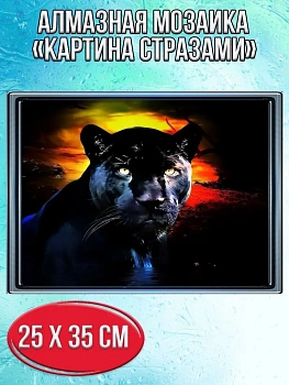 Алмазная мозаика картина стразами Чёрная пантера, 30х40 см
