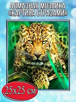 Алмазная мозаика картина стразами Леопард, 30х30 см