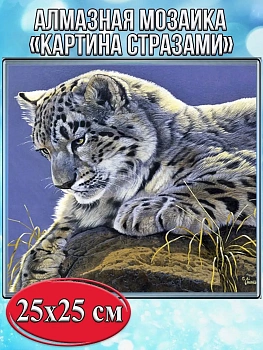 Алмазная мозаика картина стразами Белый Тигр, 30х30 см