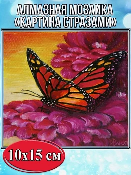 Алмазная мозаика картина стразами Бабочка на цветке, 15х20 см