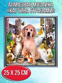 Алмазная мозаика картина стразами Домашние питомцы, 30х30 см
