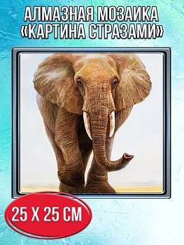 Алмазная мозаика картина стразами Слон, 30х30 см